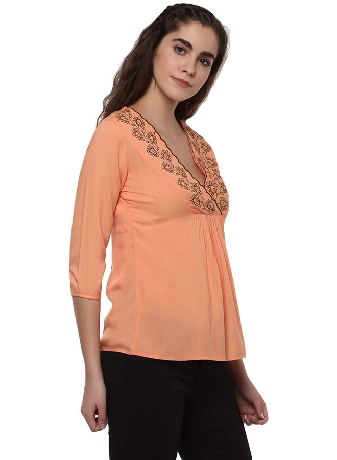 THE VANCA Embroidered V-Neck Top Peach  - Image 4