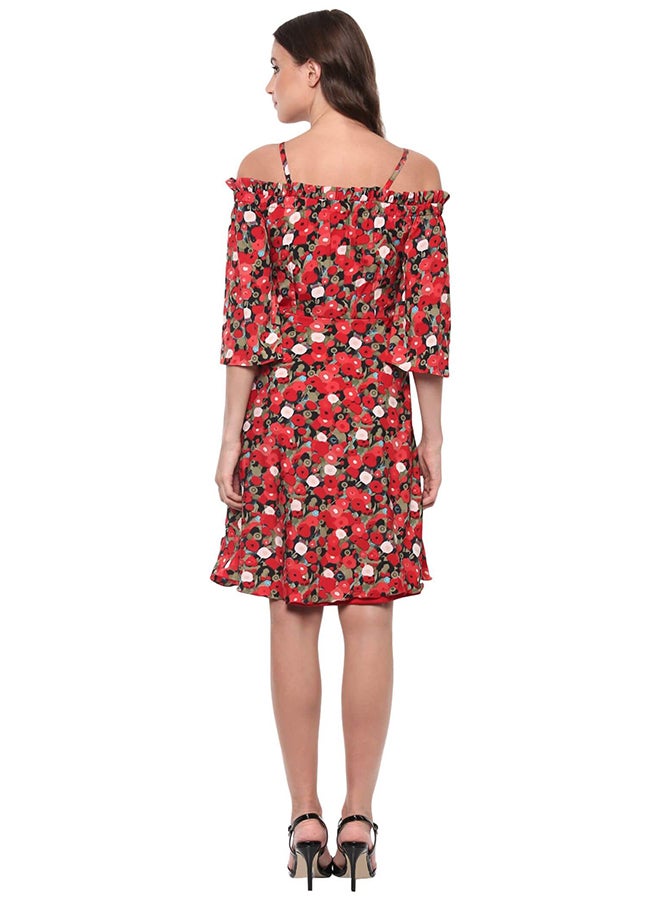THE VANCA Overlay Panel Midi Dress With Asymmetric Hemline Multicolour - Image 2