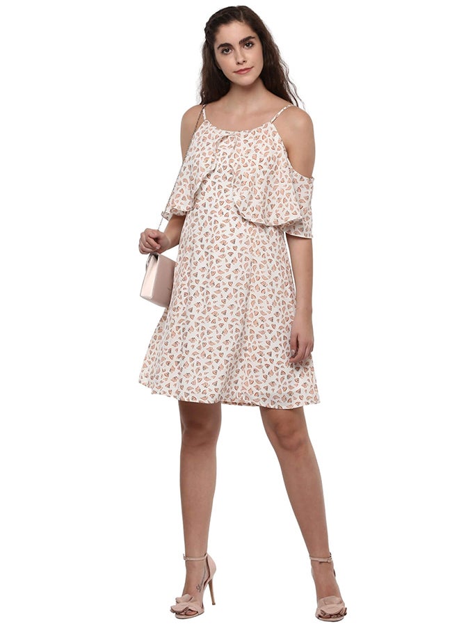THE VANCA Printed Cold Shoulder Swing Dress Off White - Image 5