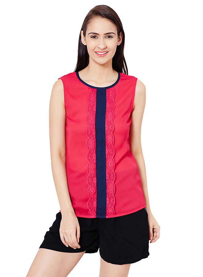 THE VANCA Top With Lace At Front Pink - Image 1