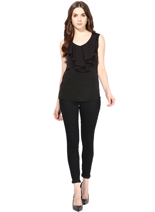 THE VANCA Top With Flounce At Front Black - Image 4