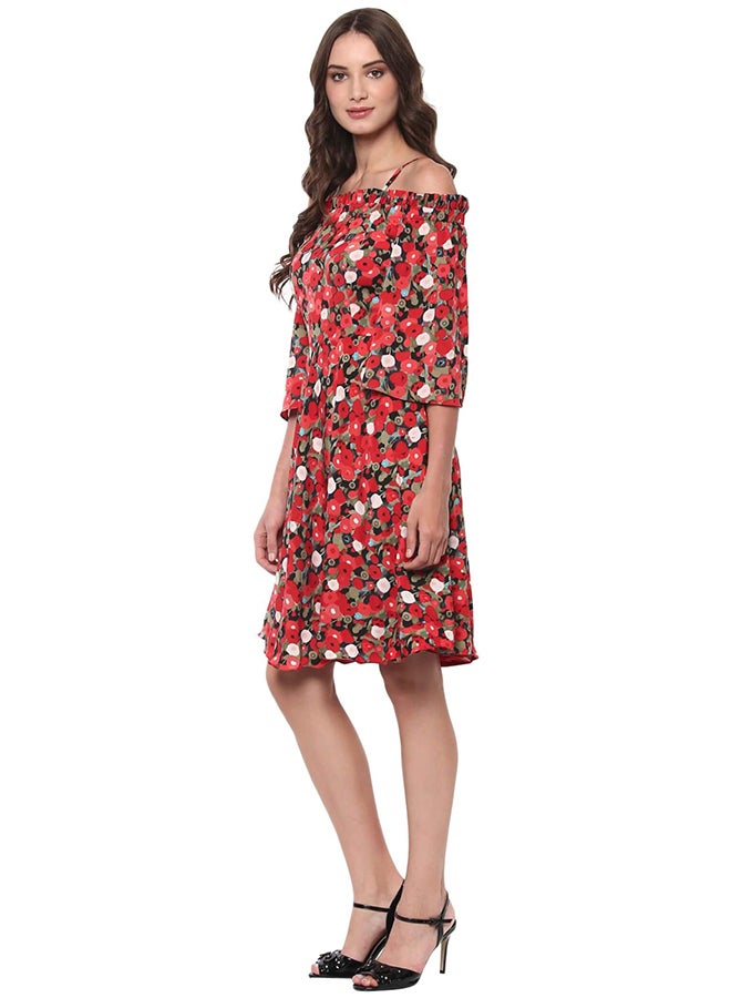 THE VANCA Overlay Panel Midi Dress With Asymmetric Hemline Multicolour - Image 3