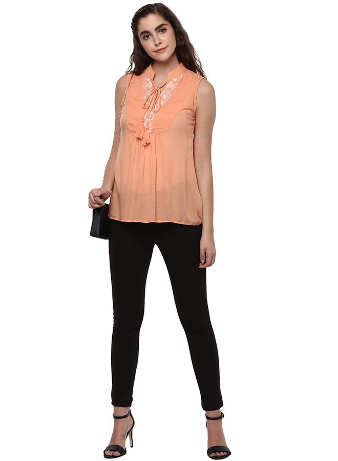 THE VANCA Embroidered Flared Top Peach - Image 5