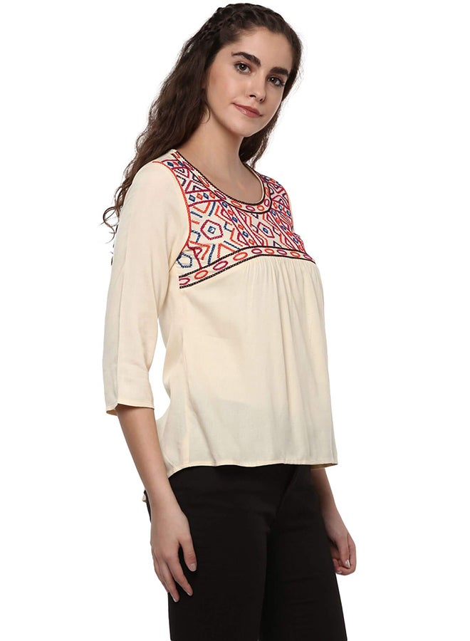 THE VANCA - Embroidered Top Beige - Image 1