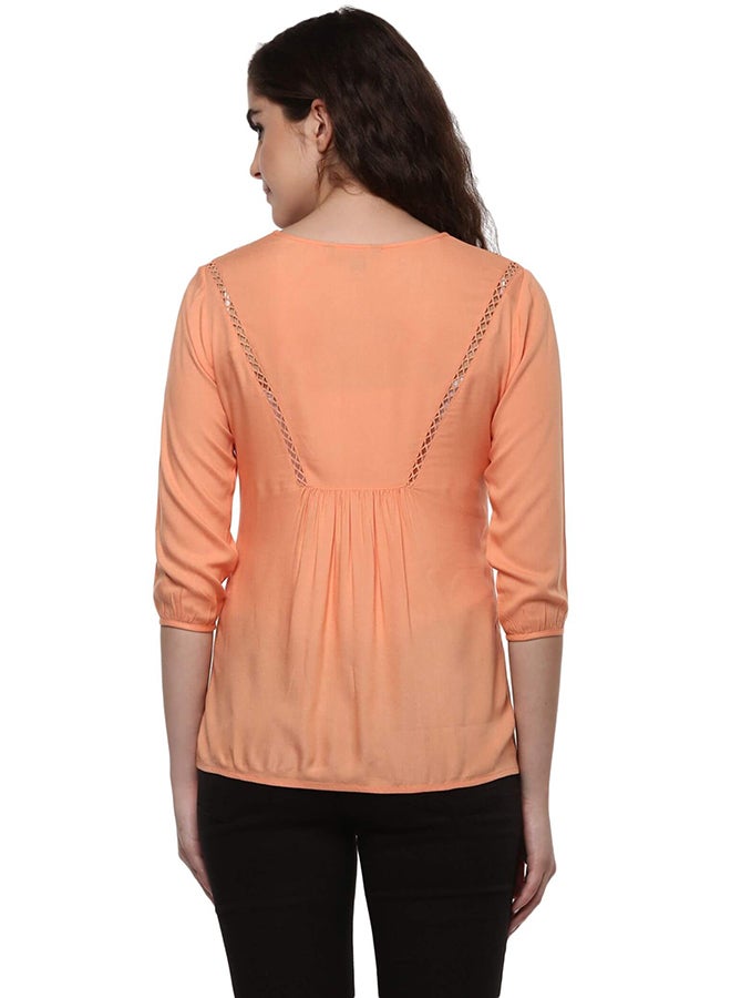 THE VANCA Embroidered V-Neck Top Peach  - Image 2