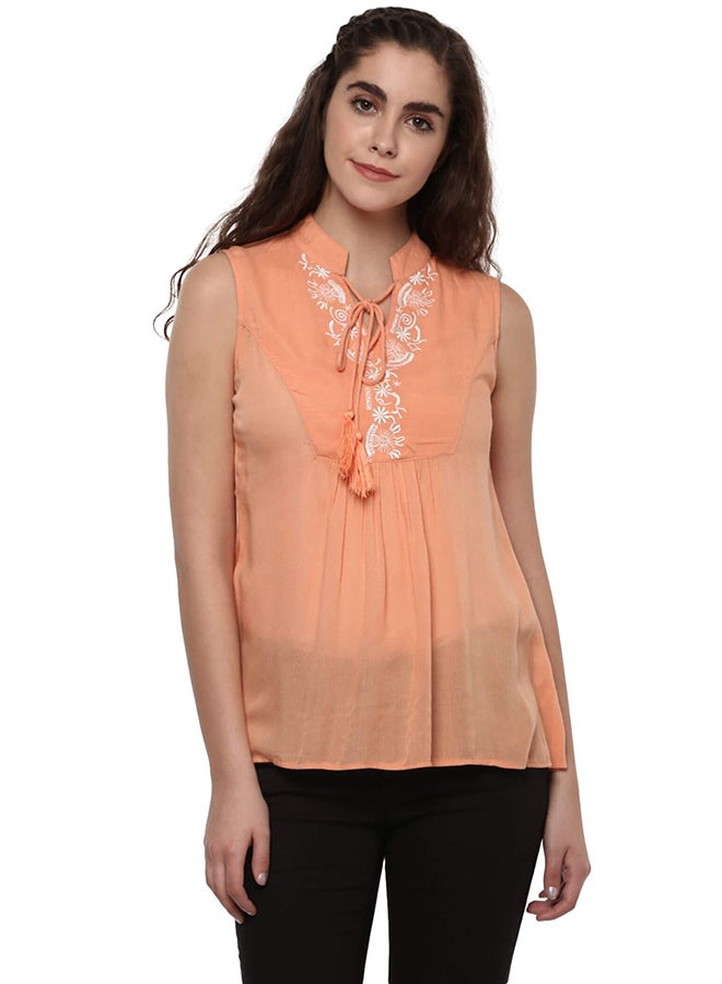 THE VANCA Embroidered Flared Top Peach - Image 1