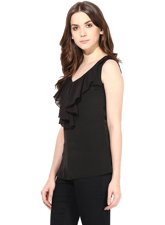 THE VANCA Top With Flounce At Front Black - Image 3