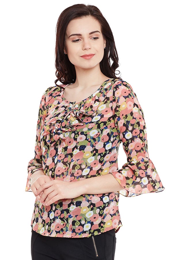THE VANCA Top With Flared Sleeve And Ruffles Multicolour  - Image 3