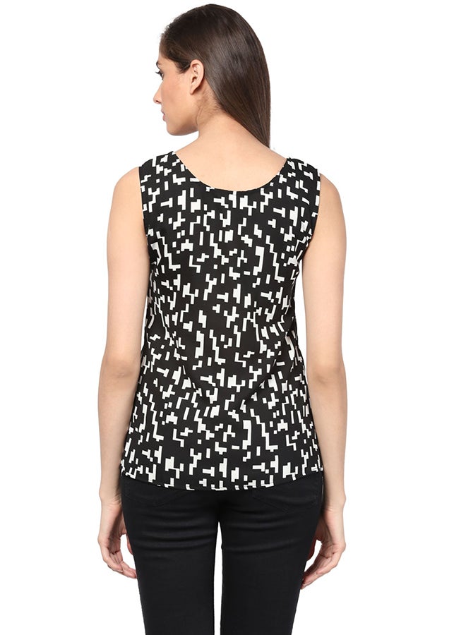 THE VANCA Sleeveless Flared Top Black/White - Image 2