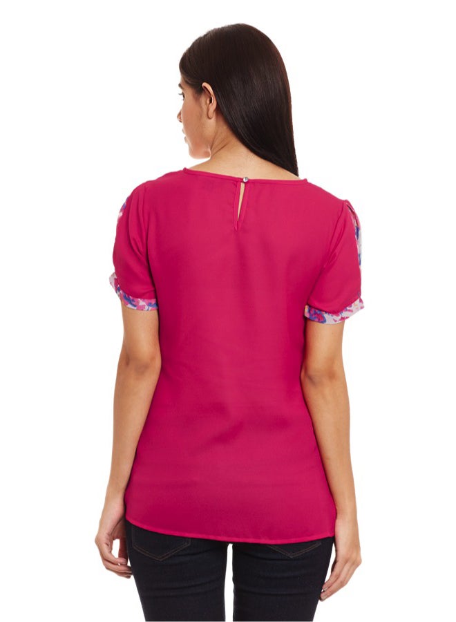 Pleated Sleeve Top With Keyhole Detailing Fuchsia
