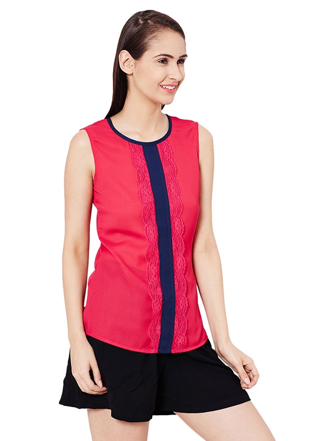 THE VANCA Top With Lace At Front Pink - Image 4