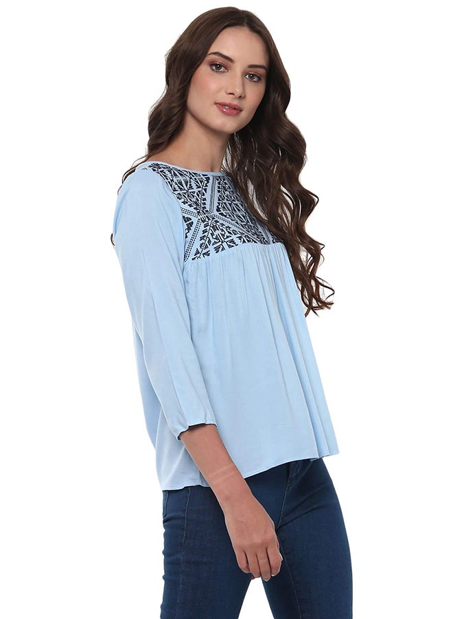 THE VANCA Embroidered Top Light blue  - Image 4