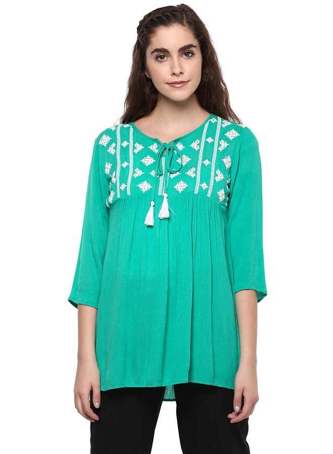 THE VANCA Embroidered Top Green - Image 1