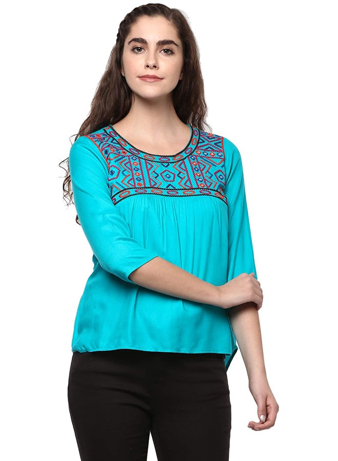 THE VANCA Embroidered Top Blue  - Image 1