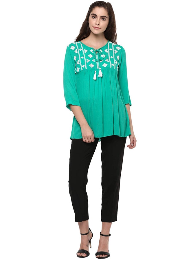 THE VANCA Embroidered Top Green - Image 5