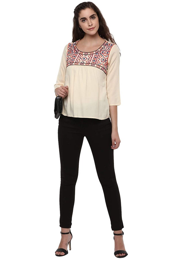 THE VANCA - Embroidered Top Beige - Image 1