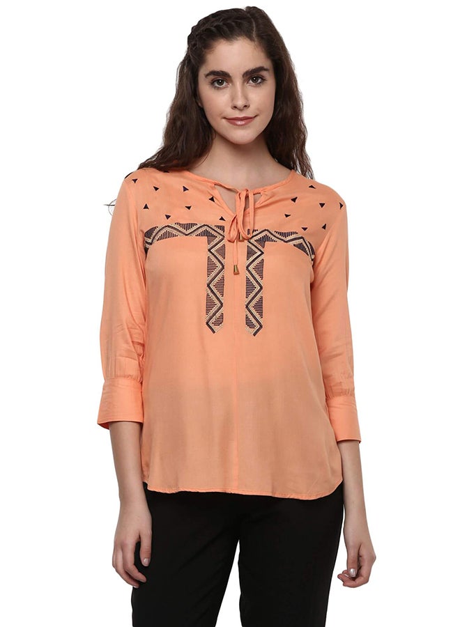 THE VANCA Embroidered Boho Top Peach  - Image 1