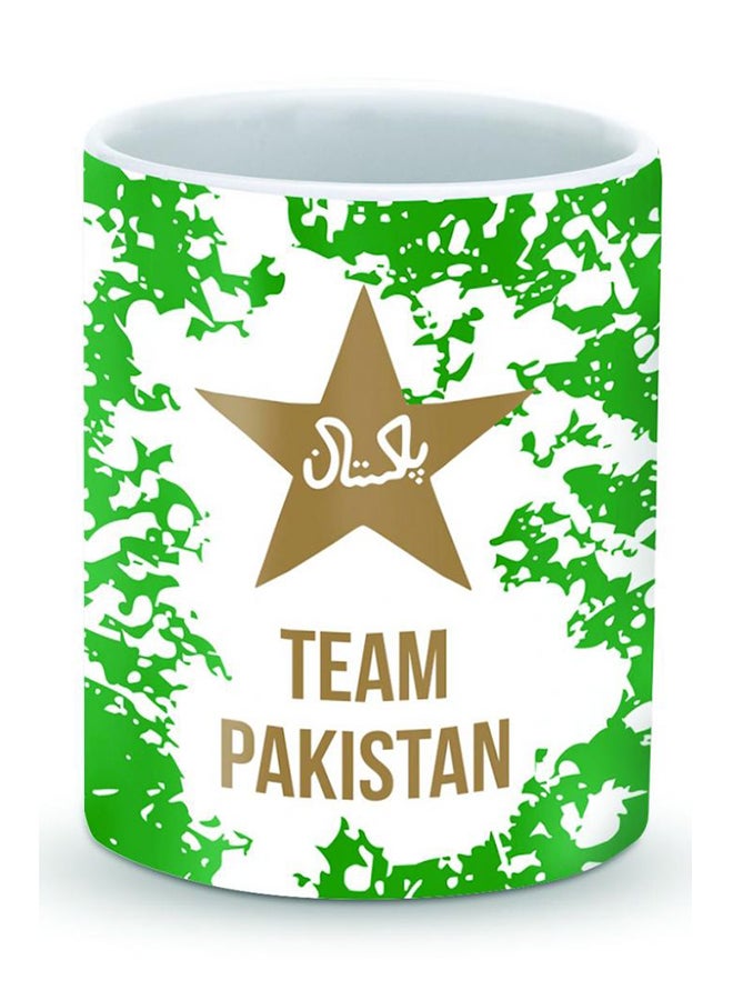 ستايلايزد قدح قهوة فاخر بتصميم فريق باكستان أخضر/أبيض/ بني - Image 1