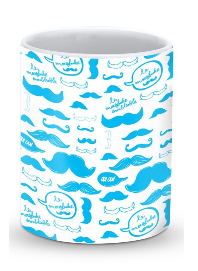 ستايلايزد قدح قهوة فاخر بتصميم الشوارب أبيض/أزرق - Image 1