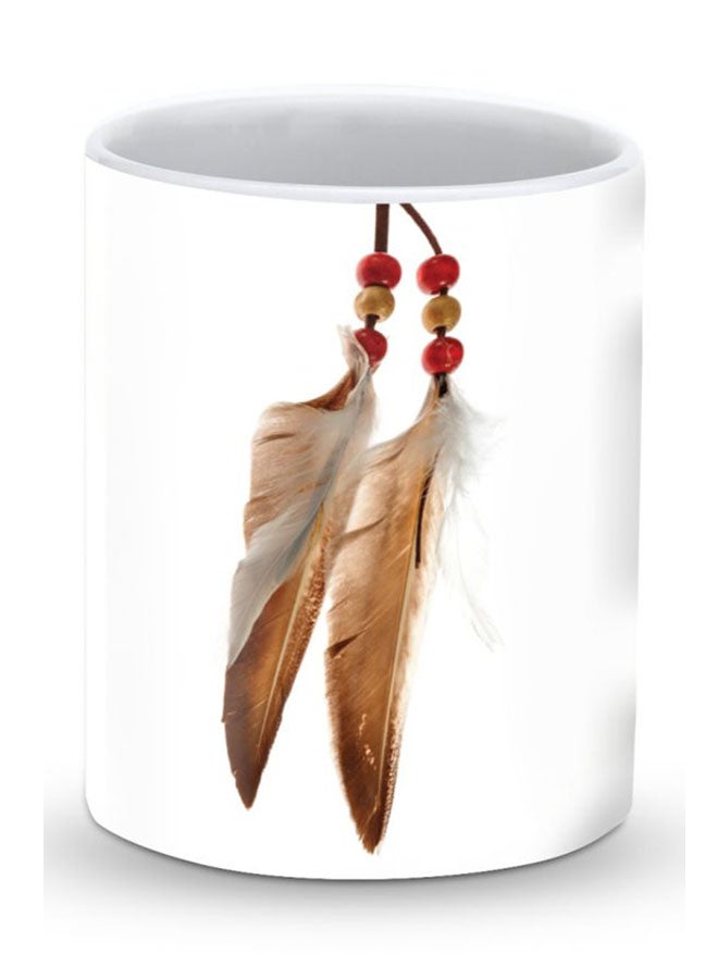 Stylizedd Premium Chief Longfeathers Designer Mug White/Beige/Red - Image 1