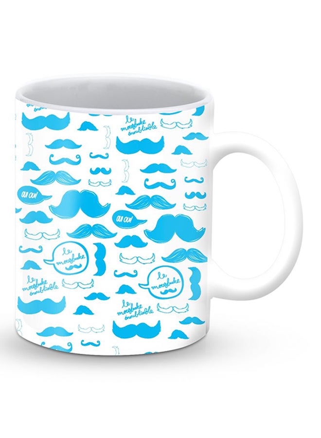 ستايلايزد قدح قهوة فاخر بتصميم الشوارب أبيض/أزرق - Image 2