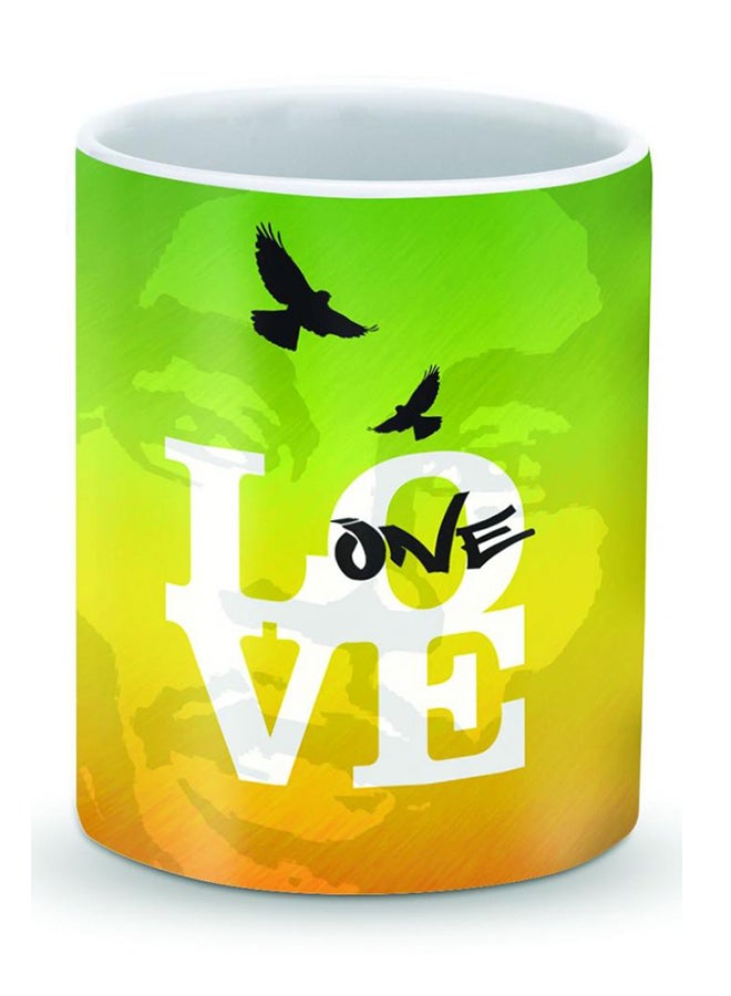 ستايلايزد قدح قهوة فاخر بتصميم حب واحد - ون لوف أصفر/أخضر/أبيض - Image 1