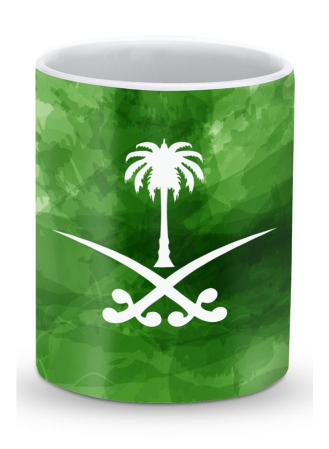 ستايلايزد قدح قهوة فاخر بتصميم الشعار السعودي أخضر/أبيض 325ملليلتر  - Image 1