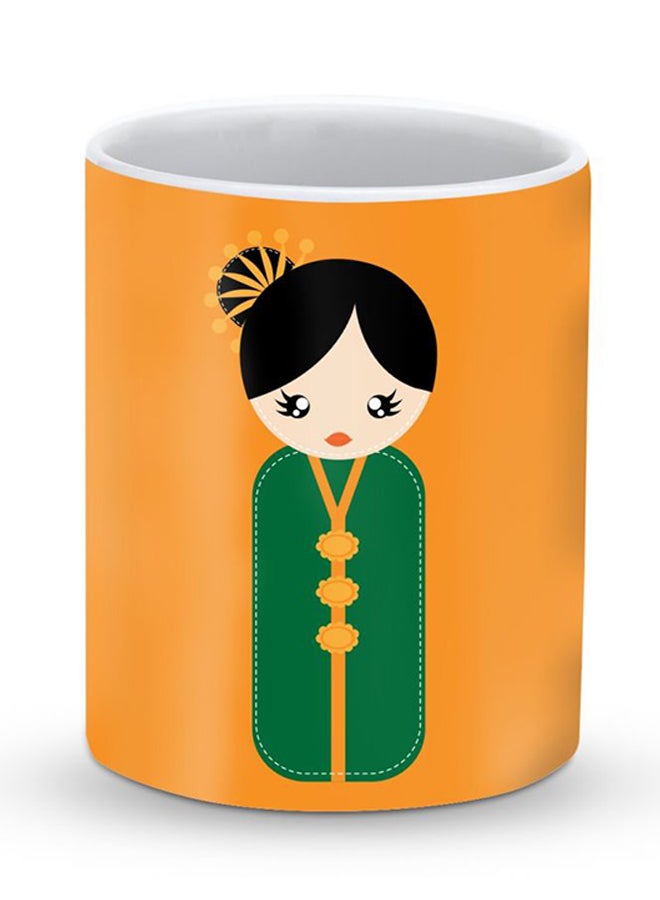 ستايلايزد قدح قهوة فاخر بتصميم الدمية اليابانية أصفر/أخضر/أسود - Image 1