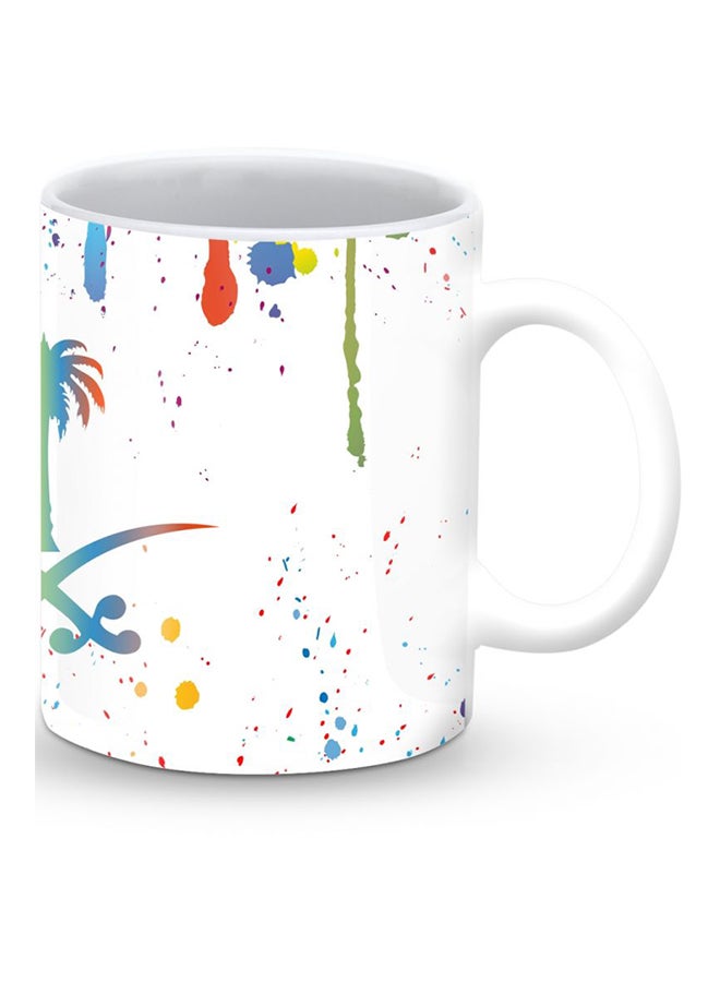 ستايلايزد قدح قهوة فاخر بتصميم السعودي الملون أبيض/أخضر/أصفر 325ملليلتر - Image 2