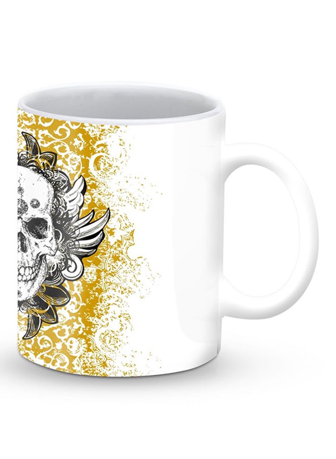 ستايلايزد قدح قهوة فاخر بتصميم رمز الجمجمة أبيض/أصفر/أسود - Image 2