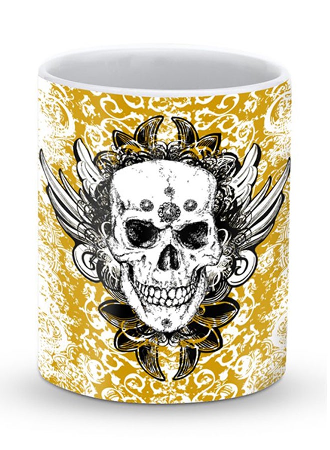 ستايلايزد قدح قهوة فاخر بتصميم رمز الجمجمة أبيض/أصفر/أسود - Image 1