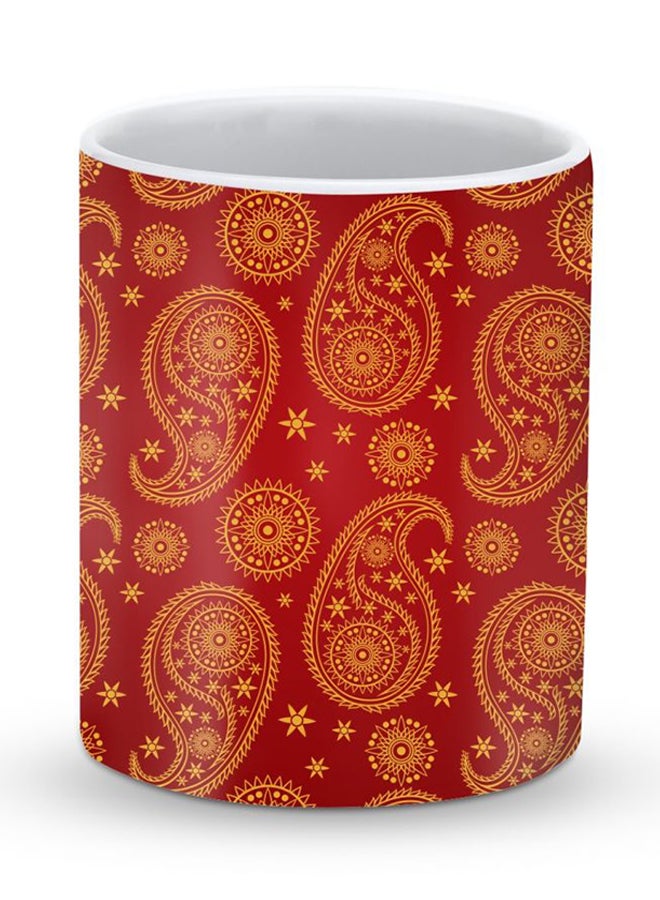 ستايلايزد قدح قهوة فاخر بتصميم عروس هندية أحمر/أصفر - Image 1