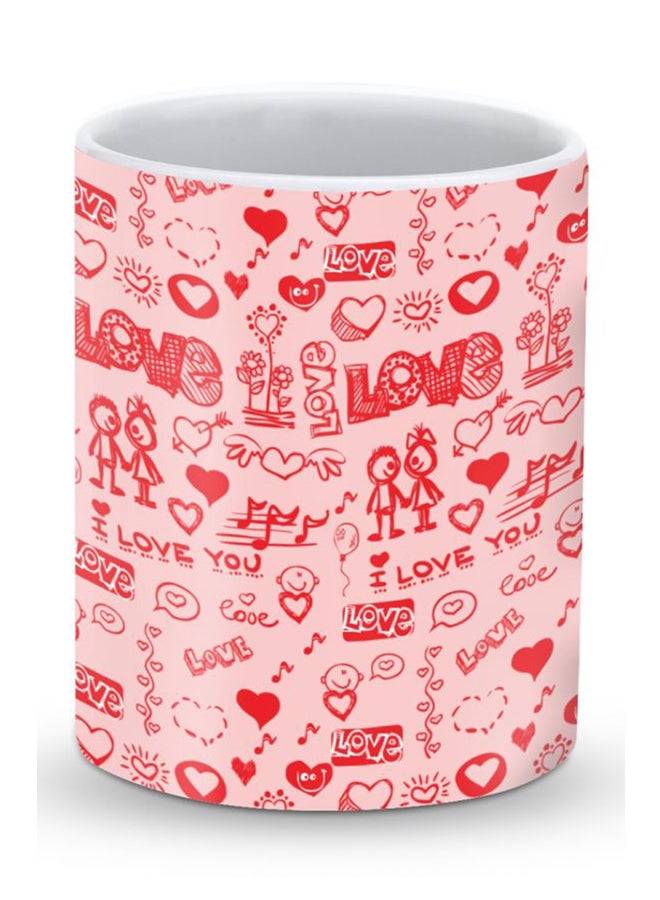 Stylizedd Premium Love Doodle Designer Mug Pink/Red - Image 1
