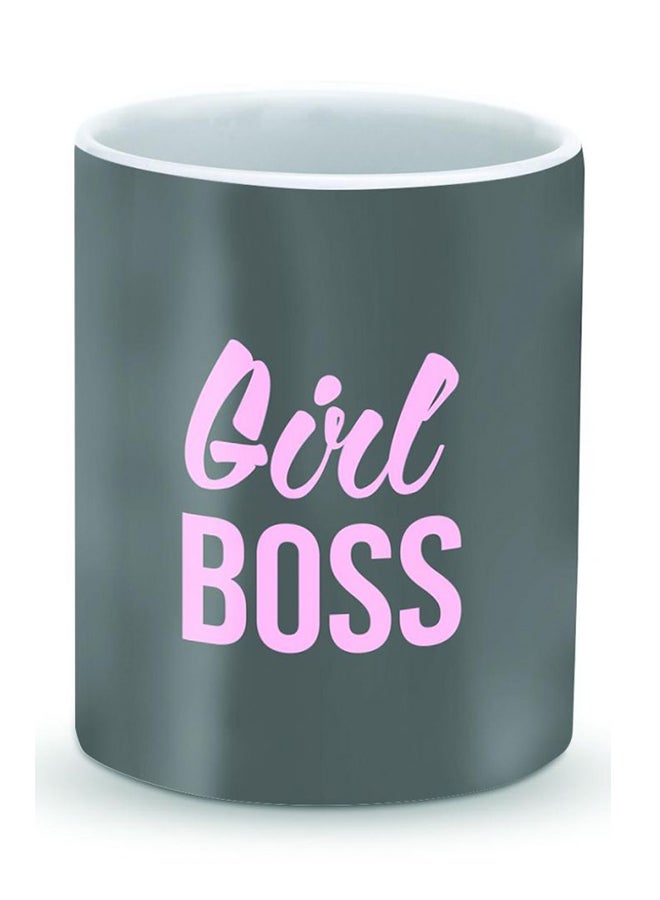 Stylizedd Premium Girl Boss Designer Mug Grey/Pink 325ml - Image 1