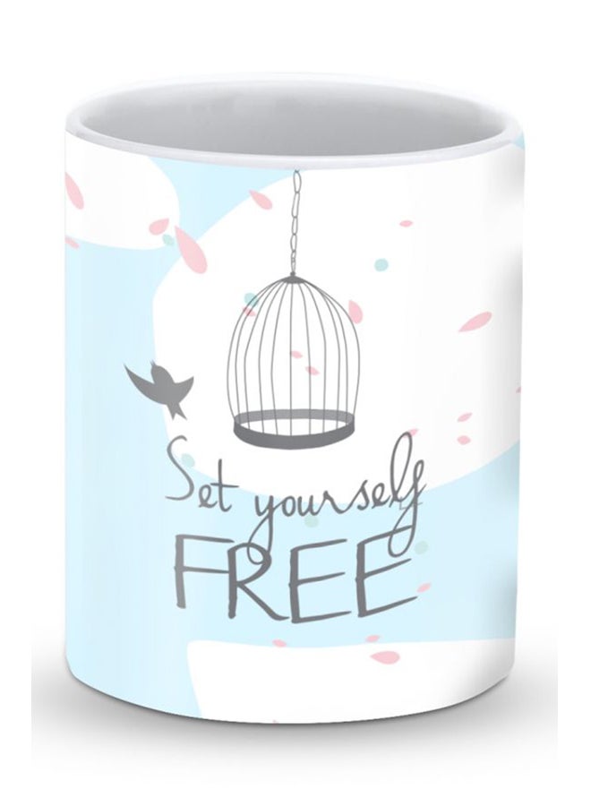 Stylizedd Premium Set Yourself Free Designer Mug White/Blue - Image 1