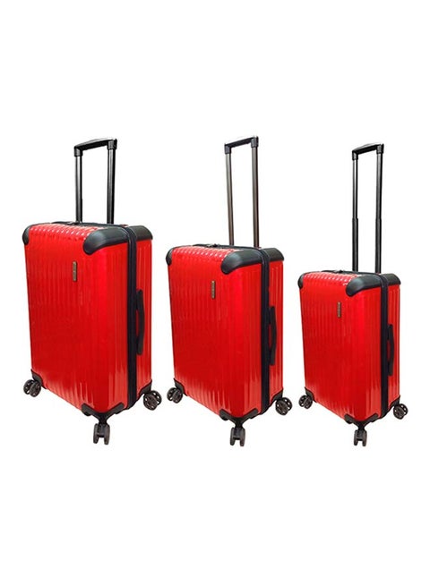 Hardside 3 Piece Luggage Trolley Set Red