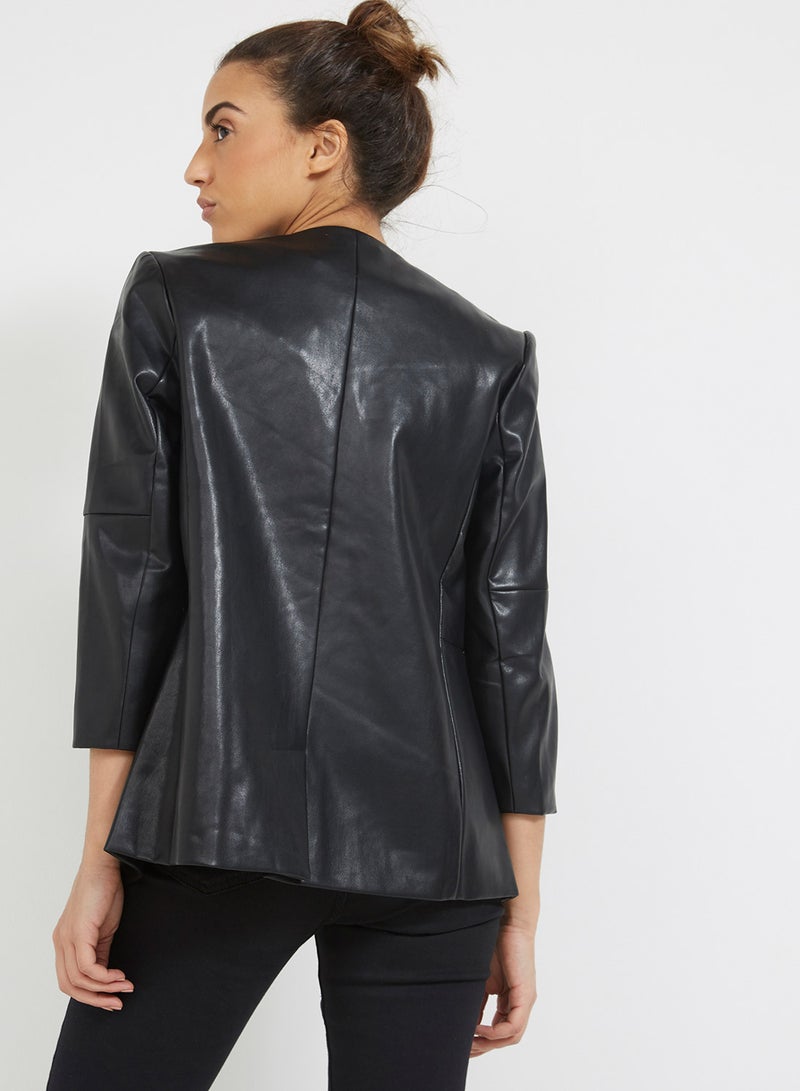 V&L Solid Three-Quarter Sleeve Jacket Black  - Image 2