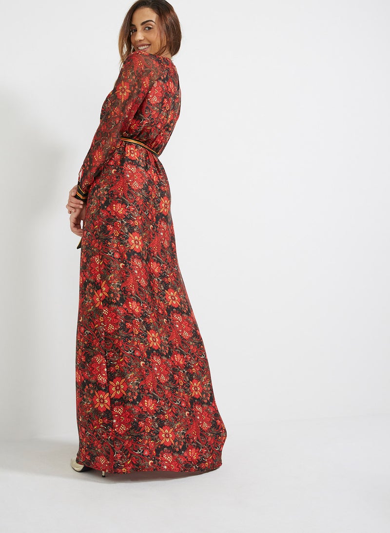 Seden - Floral Print Maxi Dress Red - Image 1