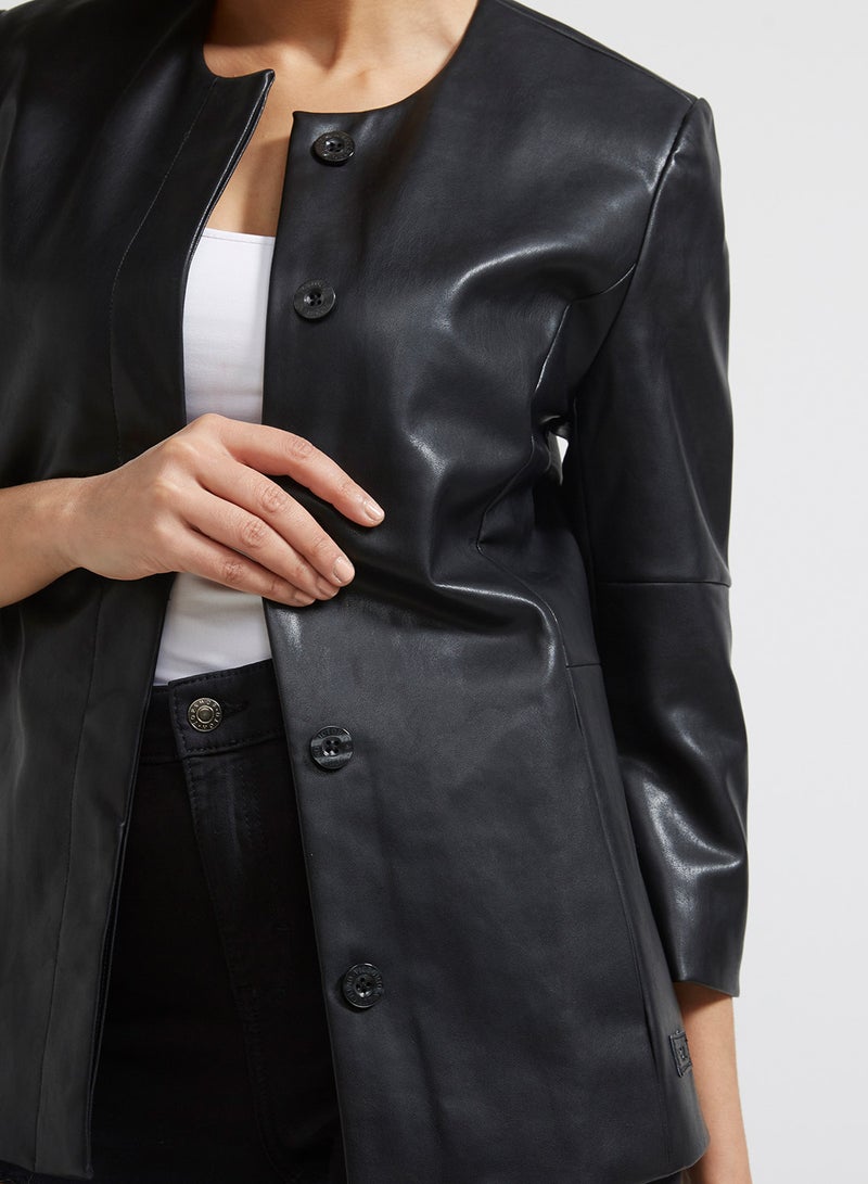 V&L Solid Three-Quarter Sleeve Jacket Black  - Image 4