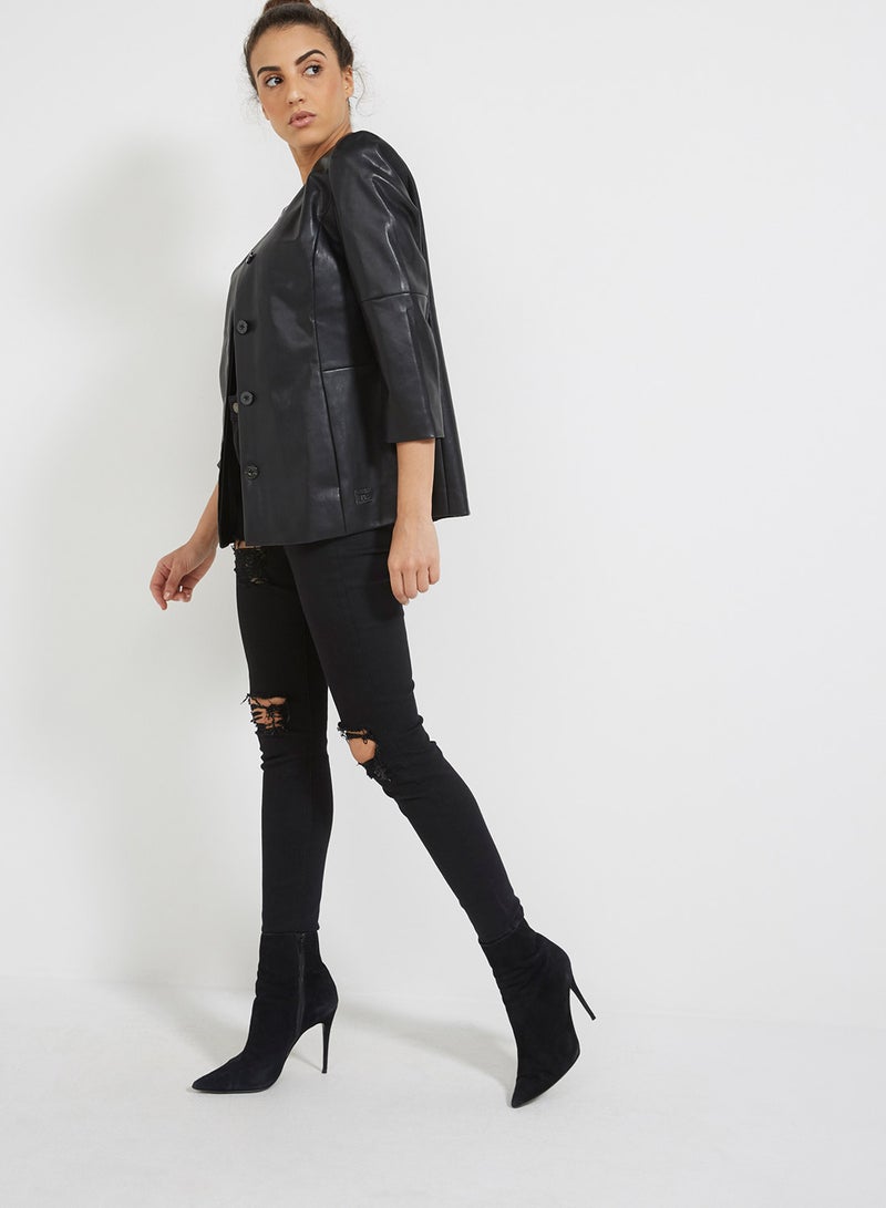 V&L Solid Three-Quarter Sleeve Jacket Black  - Image 3