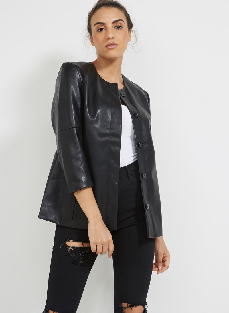 V&L Solid Three-Quarter Sleeve Jacket Black  - Image 1