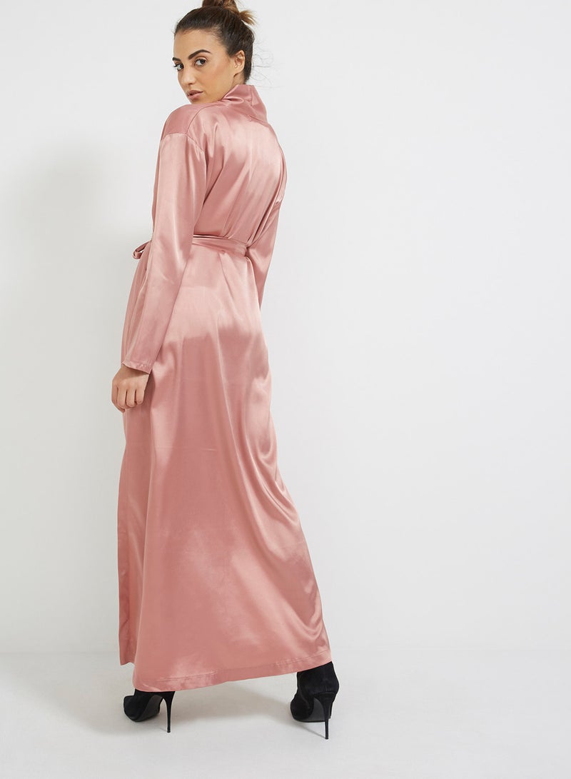 PRETTY LAVISH - Satin Maxi Duster Jacket Pink - Image 1