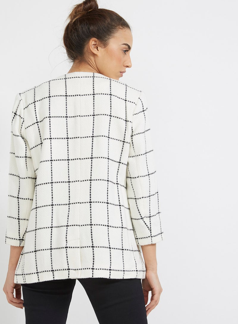 Checked Three-Quarter Sleeve Jacket White - v1512279322/N11548661A_M2