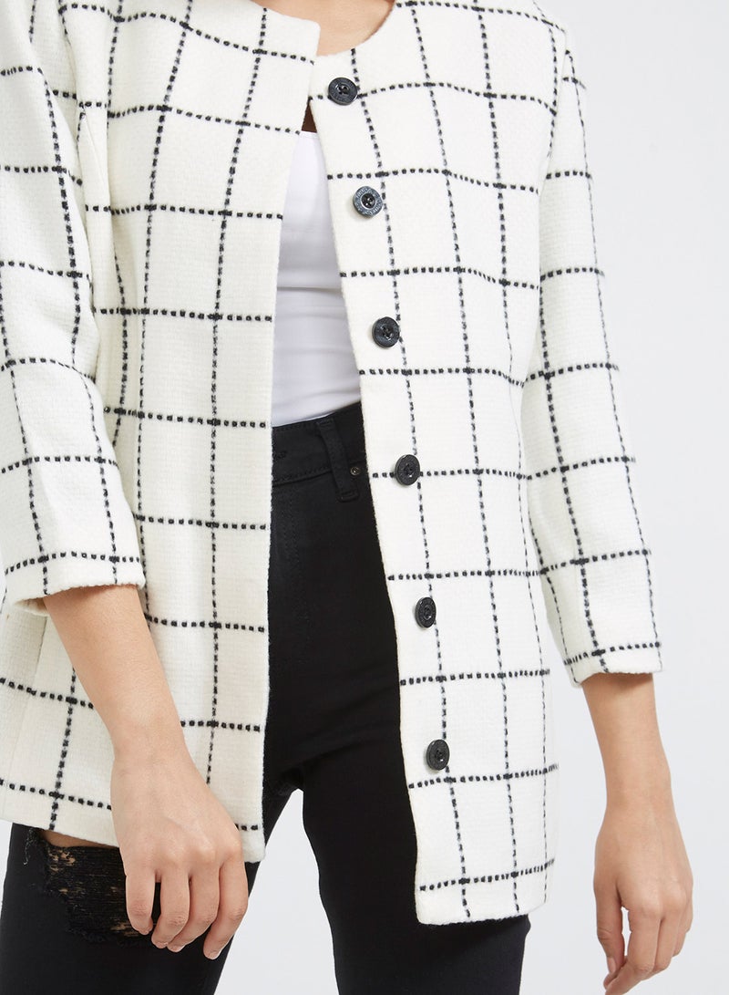 Checked Three-Quarter Sleeve Jacket White - v1512279358/N11548661A_M4