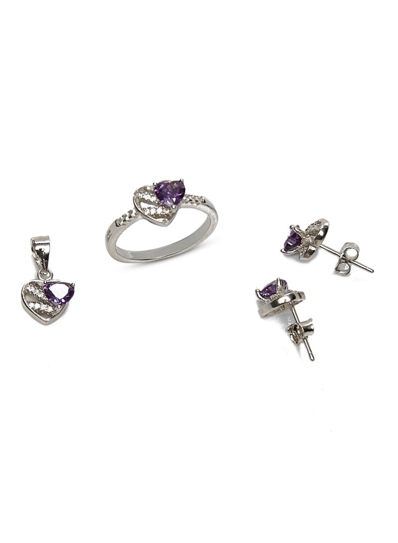 AK Jewels - 925 Sterling Silver Heart Shaped Crystal Studded Jewellery Set - Image 1