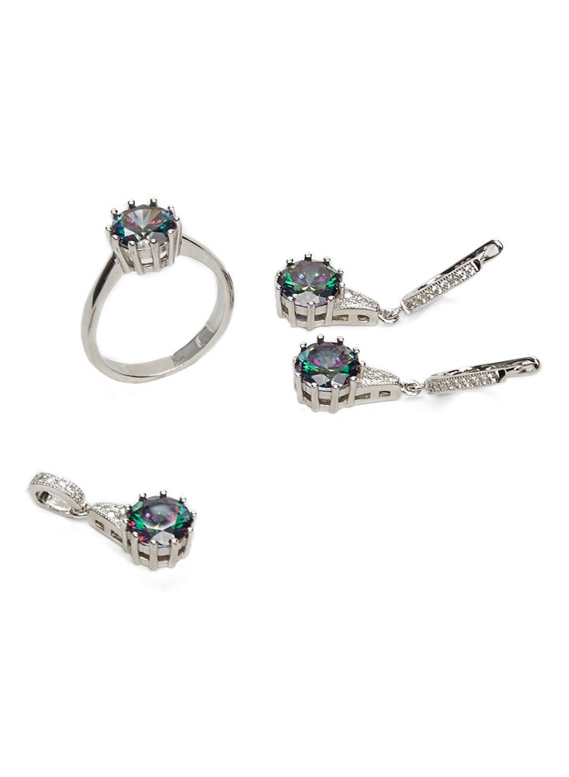 AK Jewels - 925 Sterling Silver Round Shaped Mystique Topaz Stone Studded Jewellery Set - Image 1