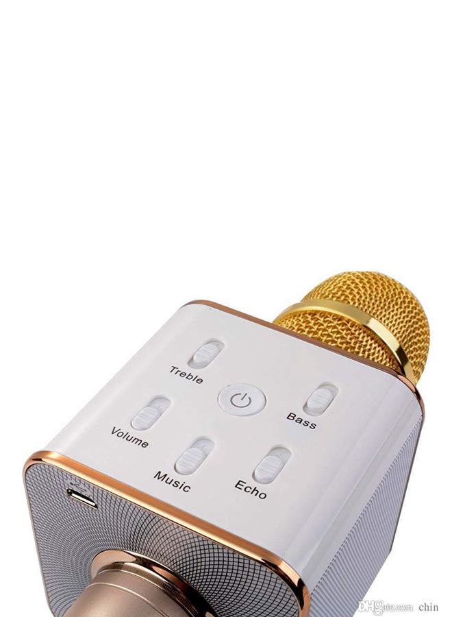 Q7 Wireless Karaoke Microphone With USB Port White/Gold - Image 3