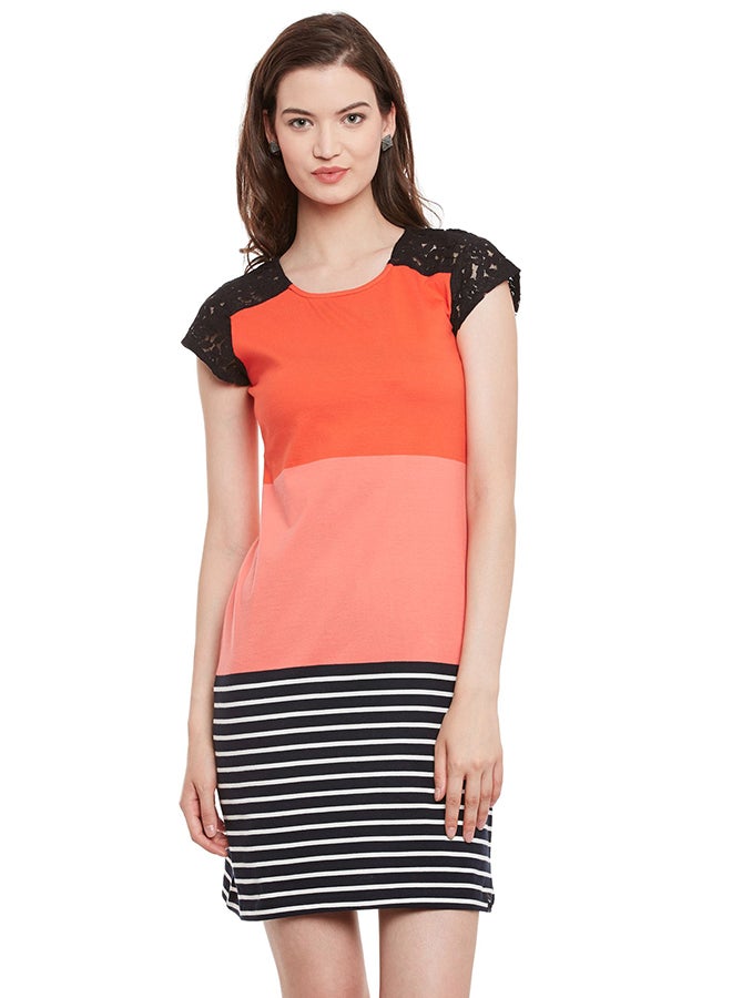 THE VANCA Cap Sleeve Block Print Short Dress Multicolour  - Image 1