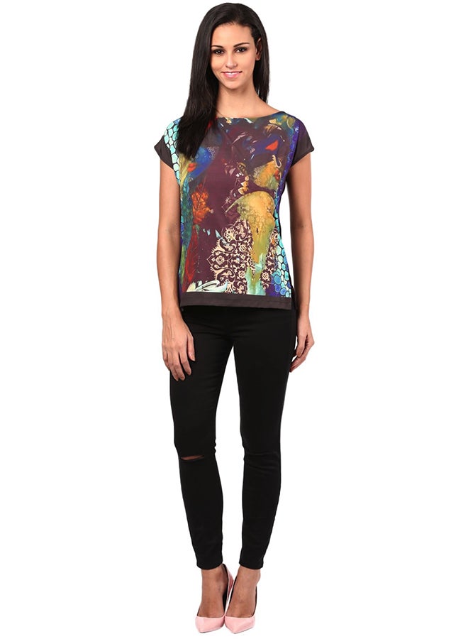 THE VANCA Cap Sleeve Side Slit Digital Print Tee Multicolour  - Image 4