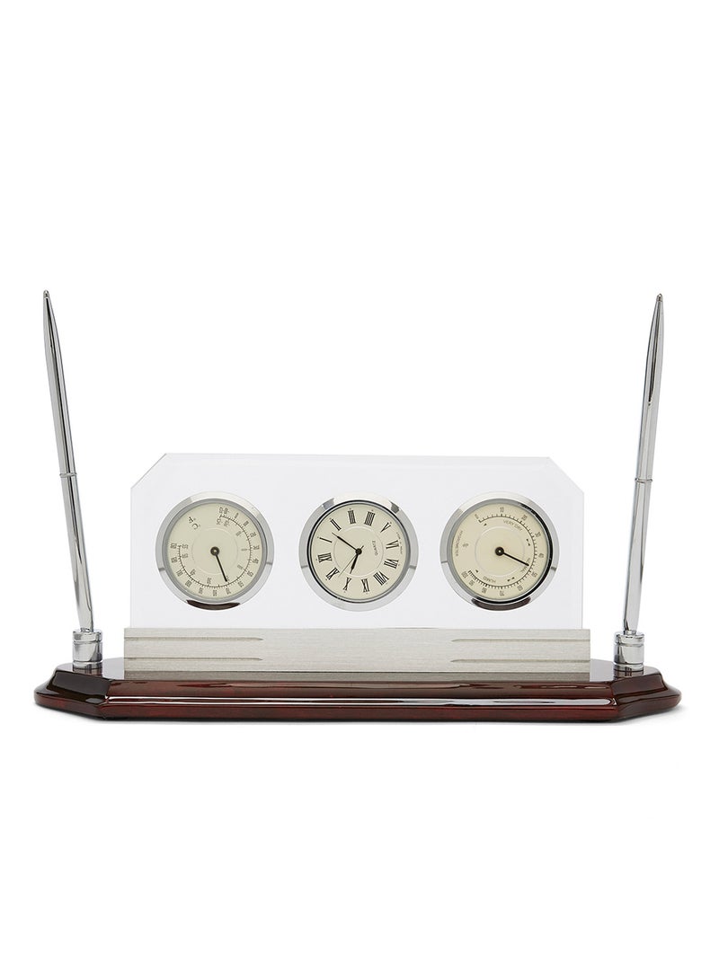 Wood And Metal Clock With Pen Brown/Beige  - Image 1